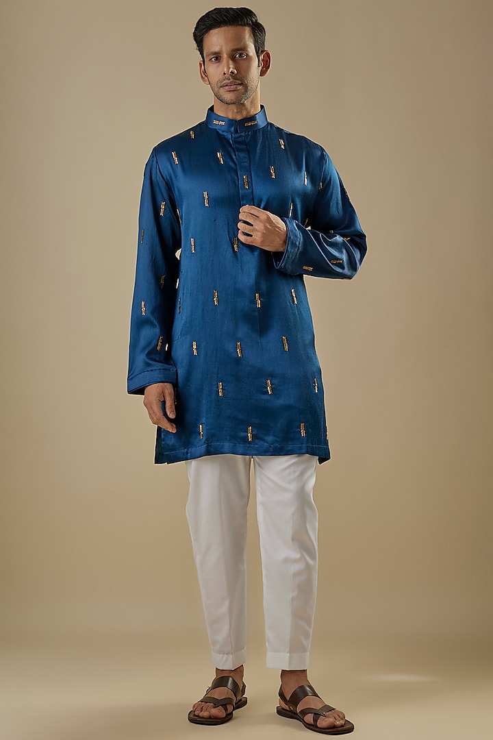 Royal Blue Gajji Boota Work Kurta Set by AASTHASHAH