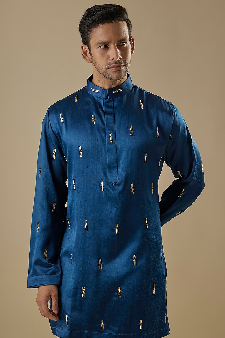 Royal Blue Gajji Boota Work Kurta Set by AASTHASHAH at Pernia's Pop Up Shop