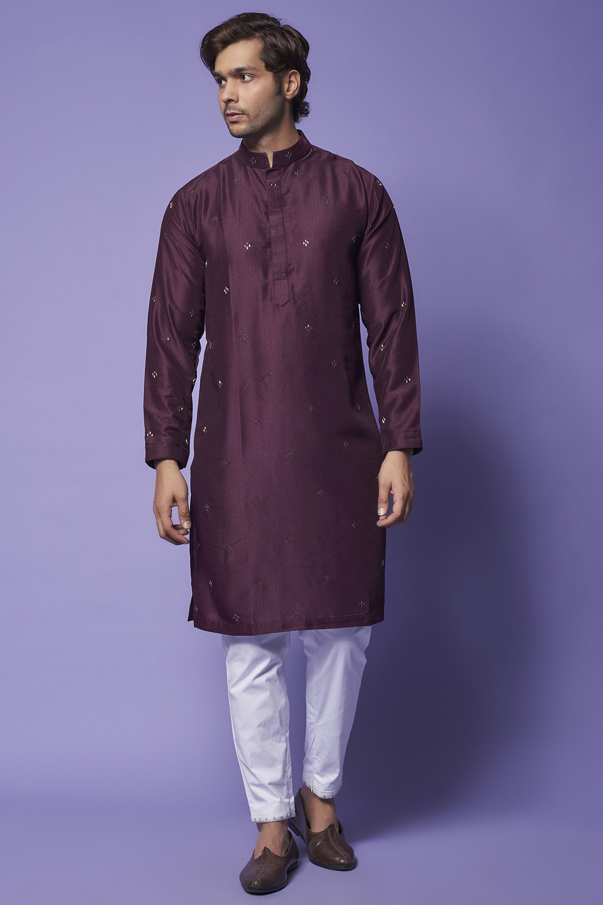 Metallic Wine Cotton Silk Kurta Set by AASTHASHAH at Pernia's Pop Up Shop
