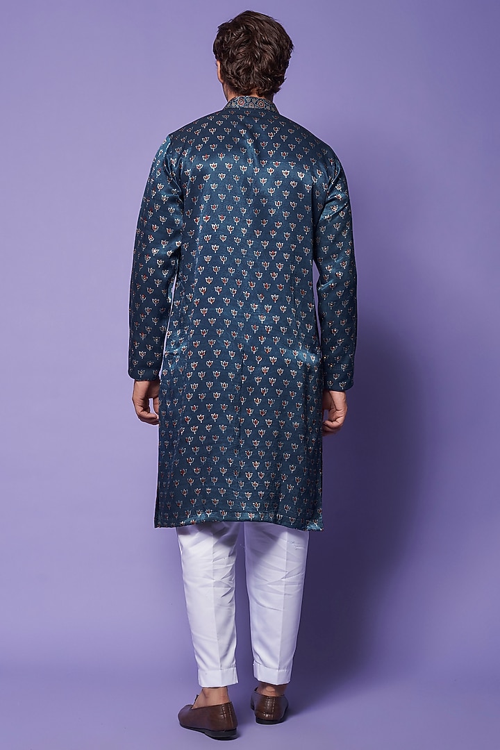 Blue Gajji Block Printed Kurta Set by AASTHASHAH at Pernia's Pop Up Shop