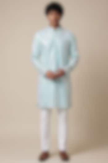 Pastel Blue Sequin Mesh Fabric Sequin Embellished Kurta by AASTHASHAH at Pernia's Pop Up Shop