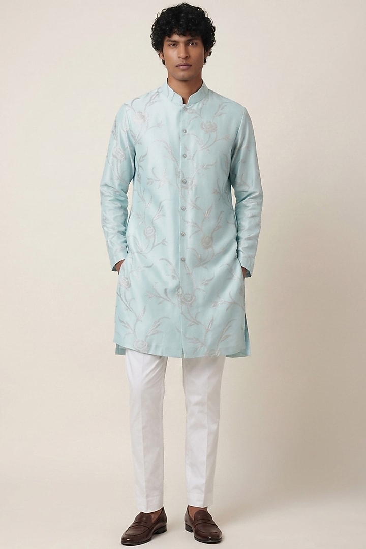 Pastel Blue Georgette Embellished Kurta by AASTHASHAH at Pernia's Pop Up Shop