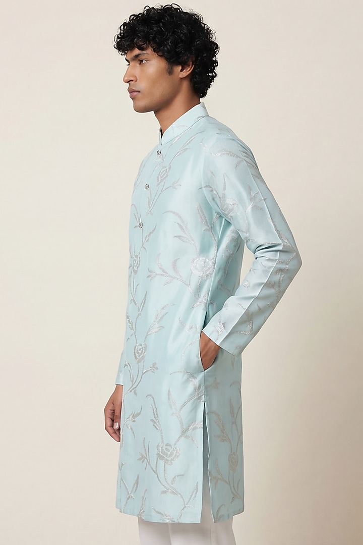 Pastel Blue Georgette Embellished Kurta by AASTHASHAH at Pernia's Pop Up Shop
