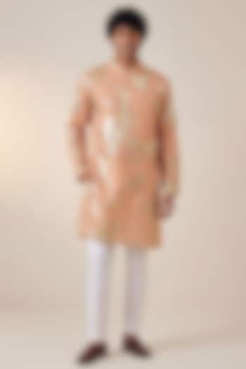 Pastel Blue Organza Foil Embellished Kurta by AASTHASHAH at Pernia's Pop Up Shop