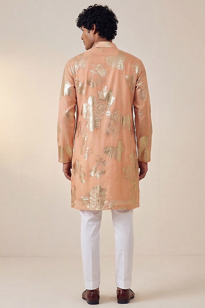 Pastel Blue Organza Foil Embellished Kurta by AASTHASHAH at Pernia's Pop Up Shop