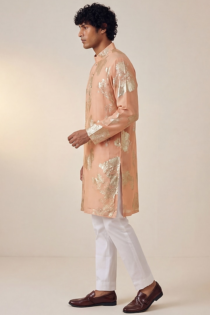 Pastel Blue Organza Foil Embellished Kurta by AASTHASHAH at Pernia's Pop Up Shop
