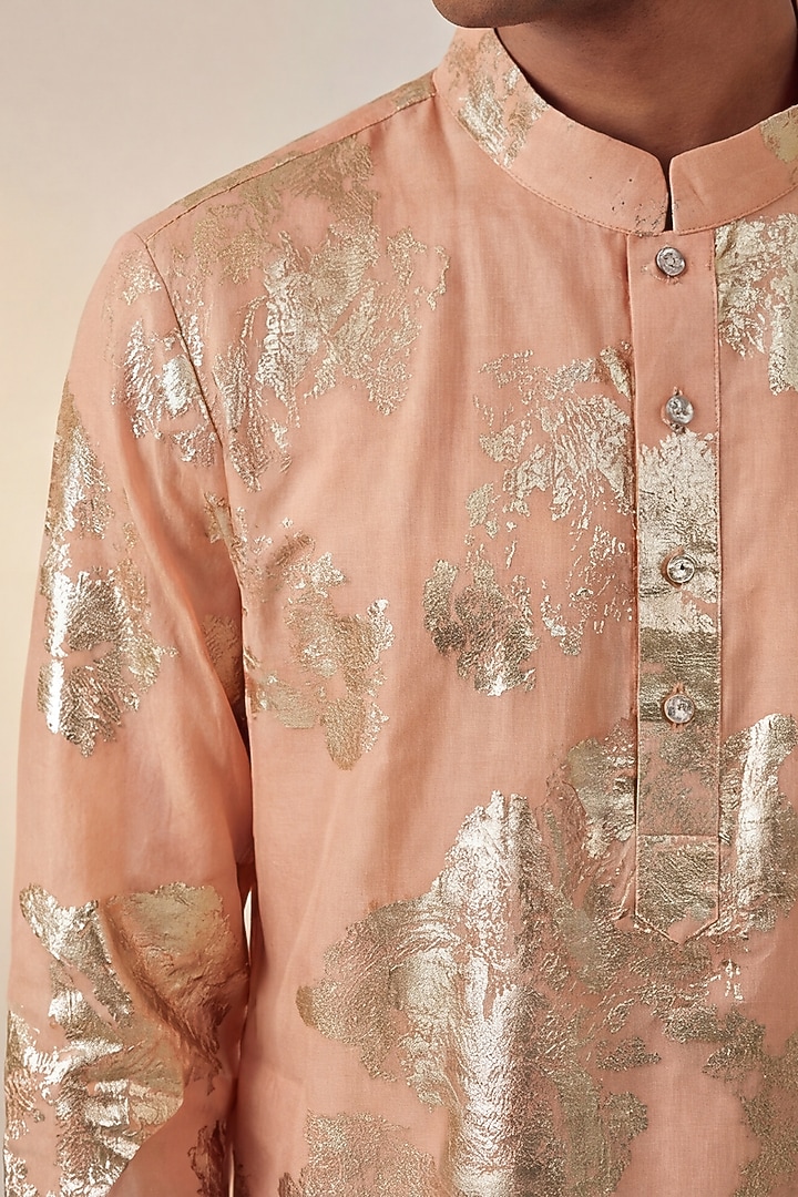 Pastel Blue Organza Foil Embellished Kurta by AASTHASHAH at Pernia's Pop Up Shop