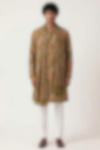 Mehendi Green Georgette Digital Printed & Embroidered Kurta by AASTHASHAH at Pernia's Pop Up Shop