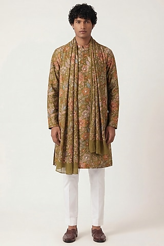 Mehendi Green Georgette Digital Printed & Embroidered Kurta by AASTHASHAH