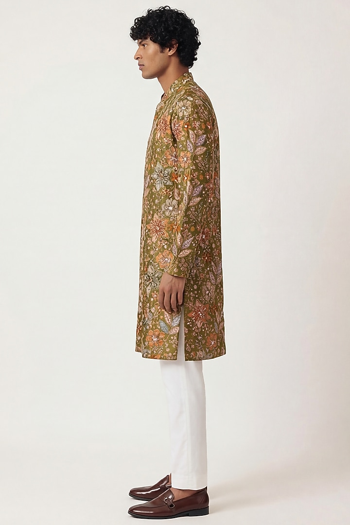 Mehendi Green Georgette Digital Printed & Embroidered Kurta by AASTHASHAH at Pernia's Pop Up Shop