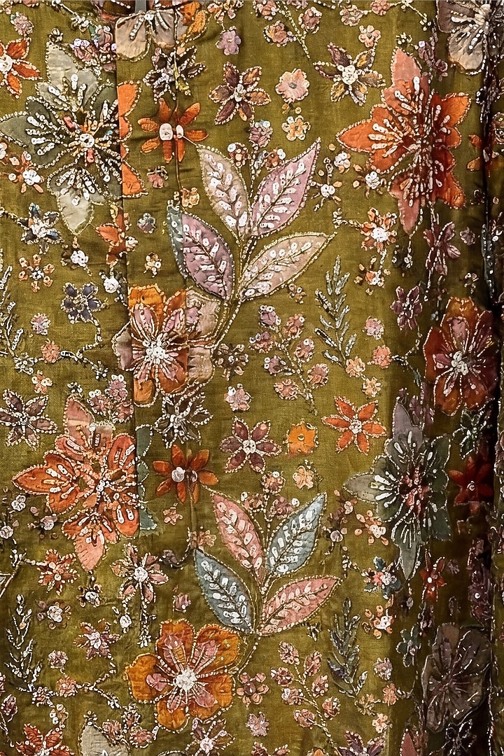 Mehendi Green Georgette Digital Printed & Embroidered Kurta by AASTHASHAH at Pernia's Pop Up Shop