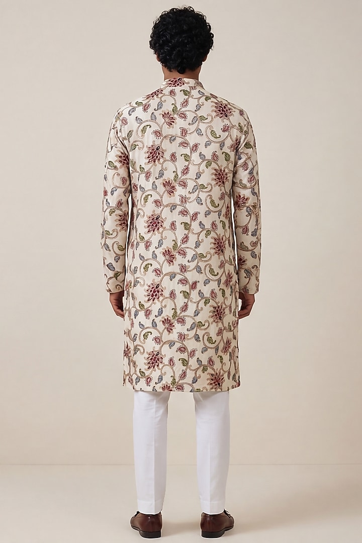 Ivory Georgette Floral Motif Work & Digital Printed Kurta by AASTHASHAH at Pernia's Pop Up Shop