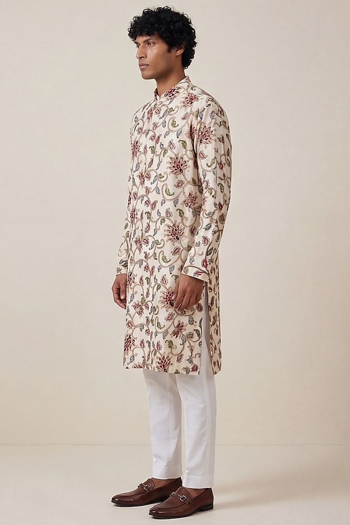 Ivory Georgette Floral Motif Work & Digital Printed Kurta by AASTHASHAH at Pernia's Pop Up Shop