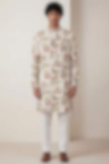 White Georgette Floral Motif Work & Digital Printed Kurta by AASTHASHAH at Pernia's Pop Up Shop