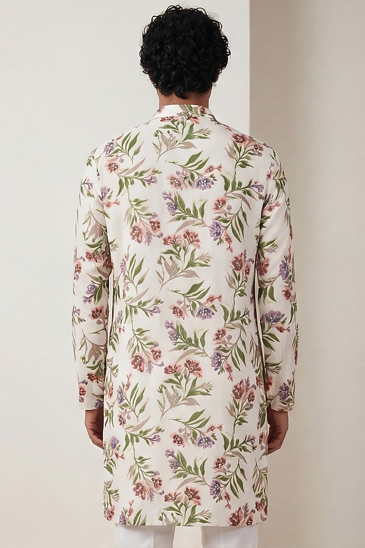 White Georgette Floral Motif Work & Digital Printed Kurta by AASTHASHAH at Pernia's Pop Up Shop