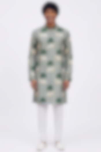 Muted Green Silk Digital Printed Kurta by AASTHASHAH at Pernia's Pop Up Shop