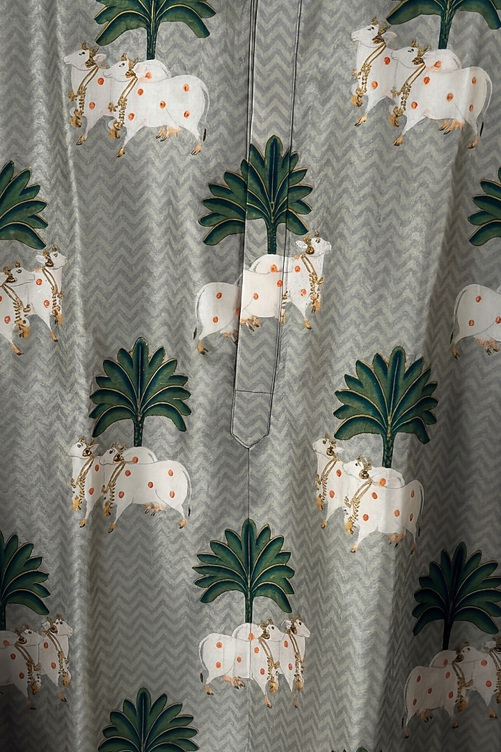 Muted Green Silk Digital Printed Kurta by AASTHASHAH at Pernia's Pop Up Shop