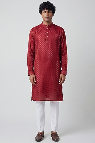 Red Organza Embellished Kurta by AASTHASHAH