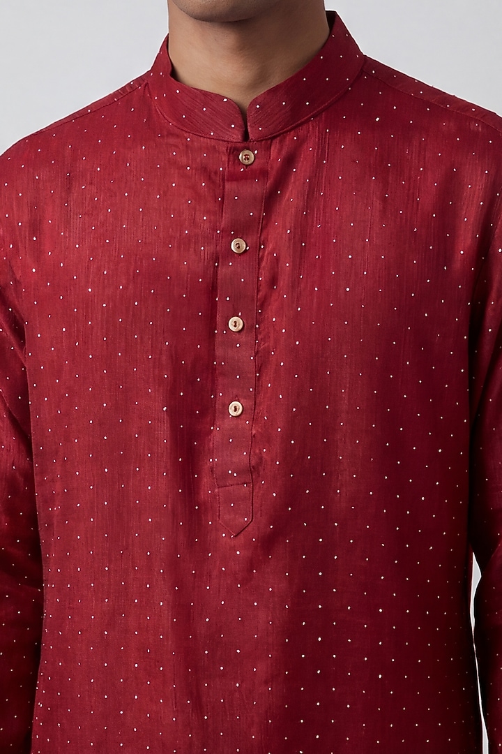 Red Organza Embellished Kurta by AASTHASHAH at Pernia's Pop Up Shop
