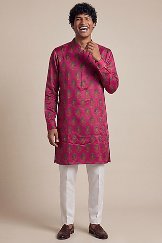 Pink Gajji Modal Block Digital Printed Kurta by AASTHASHAH