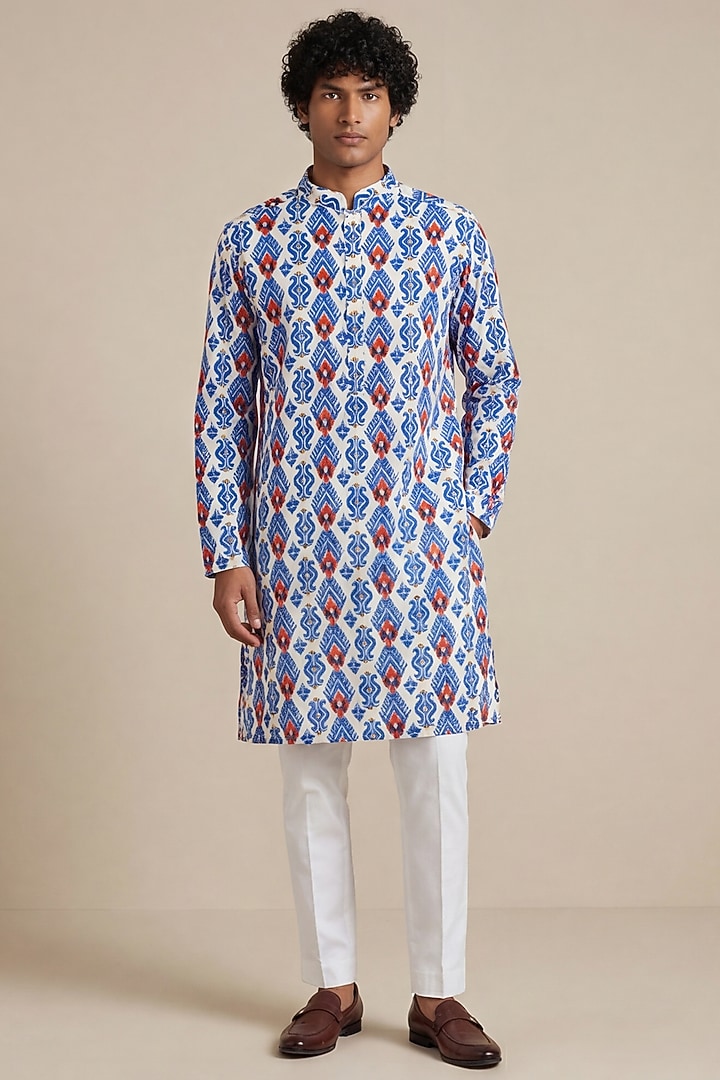 White Gajji Modal Digital Printed Kurta by AASTHASHAH at Pernia's Pop Up Shop