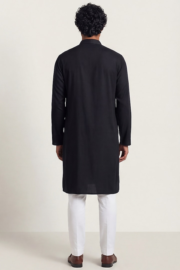 Black Cotton Satin Kurta by AASTHASHAH at Pernia's Pop Up Shop