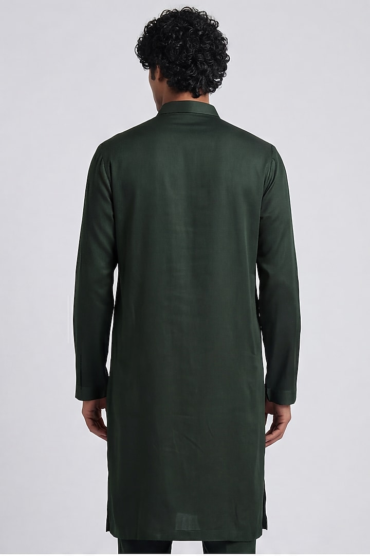 Green Cotton Satin Kurta by AASTHASHAH at Pernia's Pop Up Shop