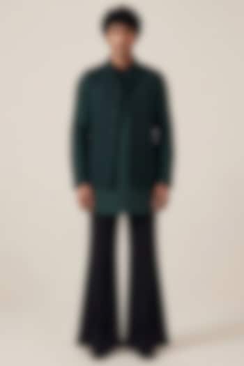 Green Bombay Silk Floral Tikki Work Jacket Set by AASTHASHAH at Pernia's Pop Up Shop