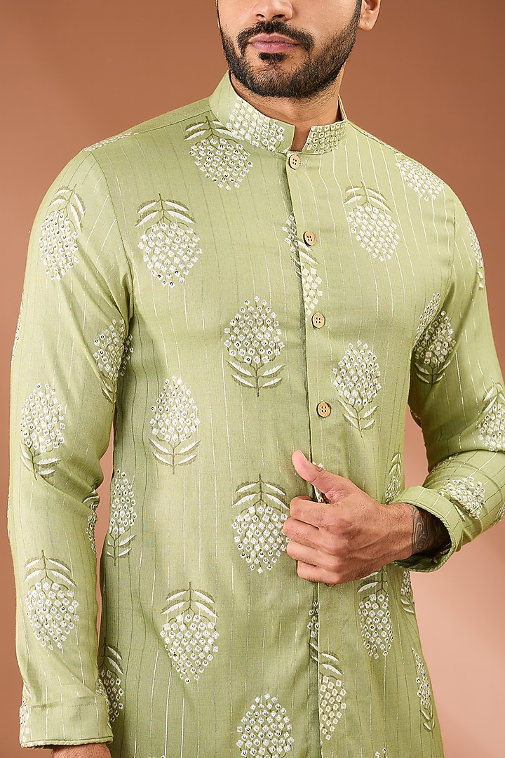 Green Viscose Blend Boota Handwork Kurta Set by AASTHASHAH at Pernia's Pop Up Shop