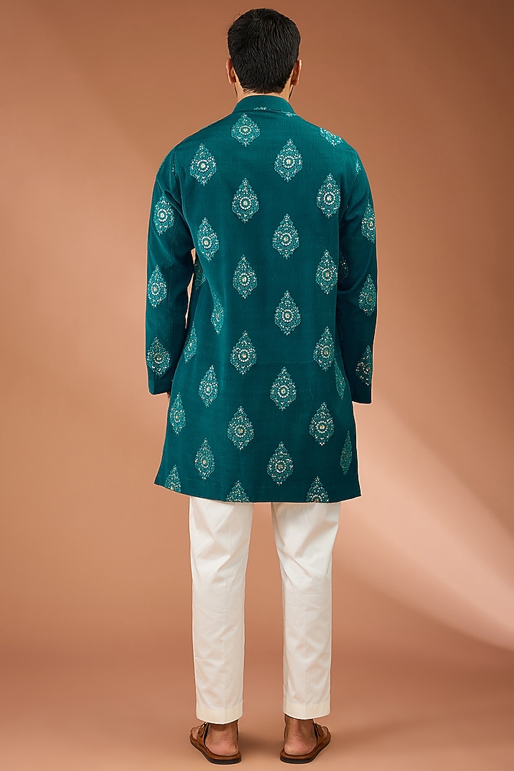 Greenish-Blue Georgette Butta Printed Kurta Set by AASTHASHAH at Pernia's Pop Up Shop