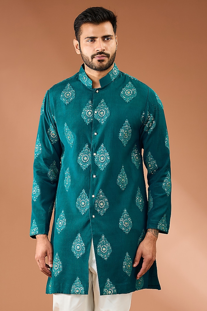 Greenish-Blue Georgette Butta Printed Kurta Set by AASTHASHAH at Pernia's Pop Up Shop