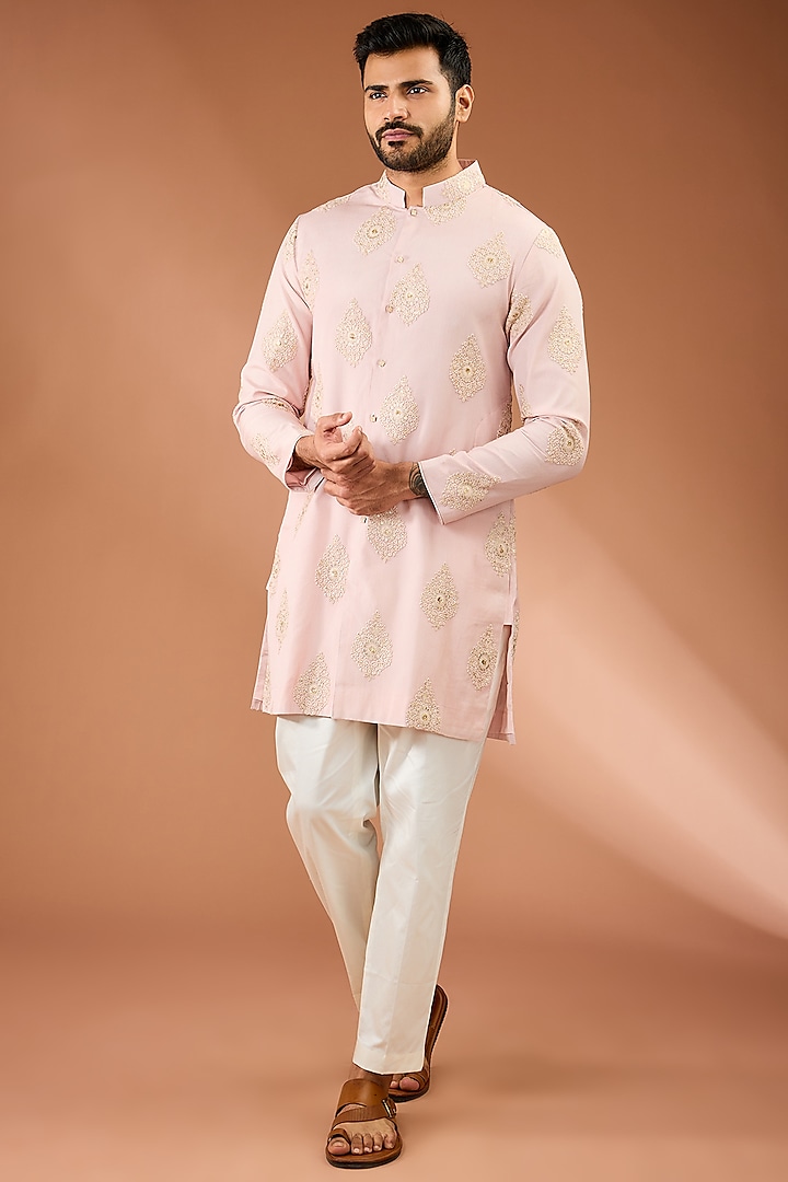 Baby Pink Georgette Butta Printed Kurta Set by AASTHASHAH at Pernia's Pop Up Shop