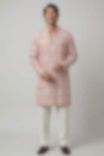 Pastel Pink Silk Tissue Handwork Kurta by AASTHASHAH at Pernia's Pop Up Shop