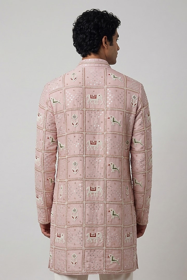 Pastel Pink Silk Tissue Handwork Kurta by AASTHASHAH at Pernia's Pop Up Shop