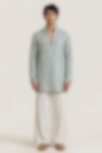 Mint Green Silk Tissue Patola Handwork Short Kurta by AASTHASHAH at Pernia's Pop Up Shop