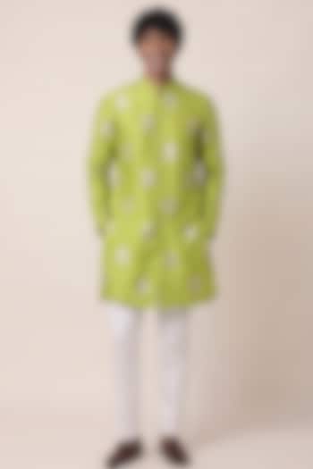 Light Green Banarasi Silk Floral Work Kurta by AASTHASHAH at Pernia's Pop Up Shop