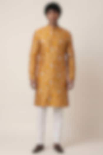 Orange Banarasi Silk Floral Work Kurta by AASTHASHAH at Pernia's Pop Up Shop