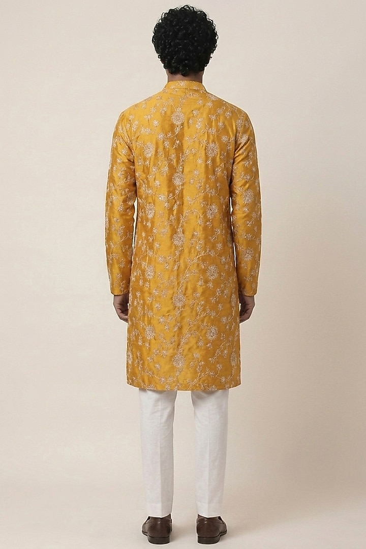 Orange Banarasi Silk Floral Work Kurta by AASTHASHAH at Pernia's Pop Up Shop