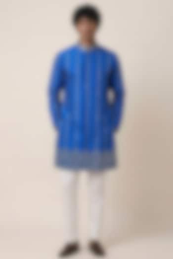 Electric Blue Banarasi Silk Zari Work Kurta by AASTHASHAH at Pernia's Pop Up Shop