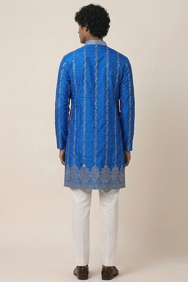 Electric Blue Banarasi Silk Zari Work Kurta by AASTHASHAH at Pernia's Pop Up Shop