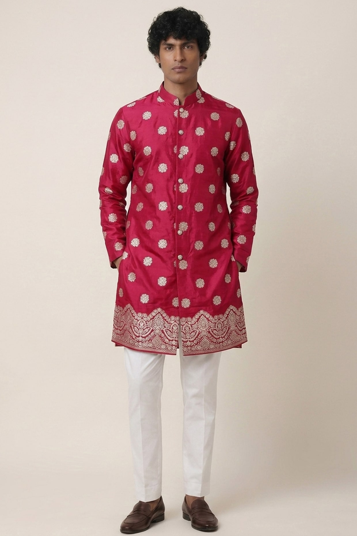 AASTHASHAH Red Banarasi Silk Zari Work Kurta