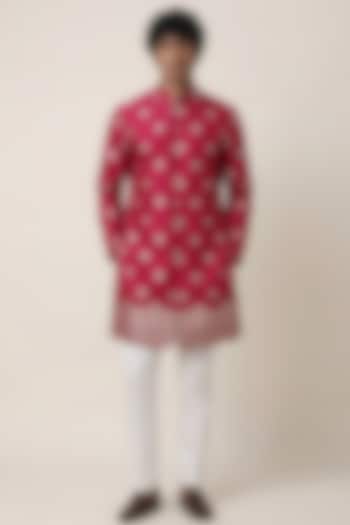 Red Banarasi Silk Zari Work Kurta by AASTHASHAH at Pernia's Pop Up Shop