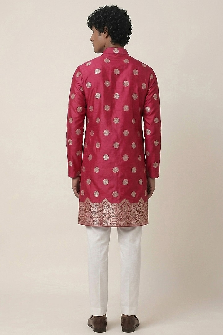 Red Banarasi Silk Zari Work Kurta by AASTHASHAH at Pernia's Pop Up Shop