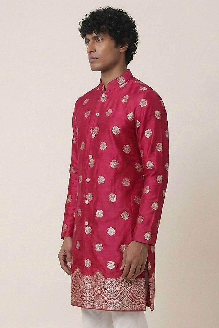 Red Banarasi Silk Zari Work Kurta by AASTHASHAH at Pernia's Pop Up Shop
