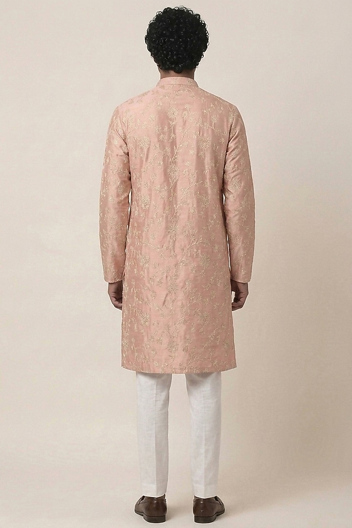 Pink Banarasi Silk Floral & Zari Work Kurta by AASTHASHAH at Pernia's Pop Up Shop