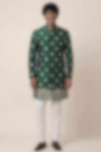 Bottle Green Banarasi Silk Floral & Zari Work Kurta by AASTHASHAH at Pernia's Pop Up Shop