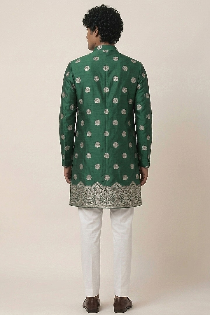 Bottle Green Banarasi Silk Floral & Zari Work Kurta by AASTHASHAH at Pernia's Pop Up Shop