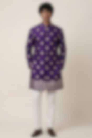Royal Purple Banarasi Silk Floral & Zari Work Kurta by AASTHASHAH at Pernia's Pop Up Shop