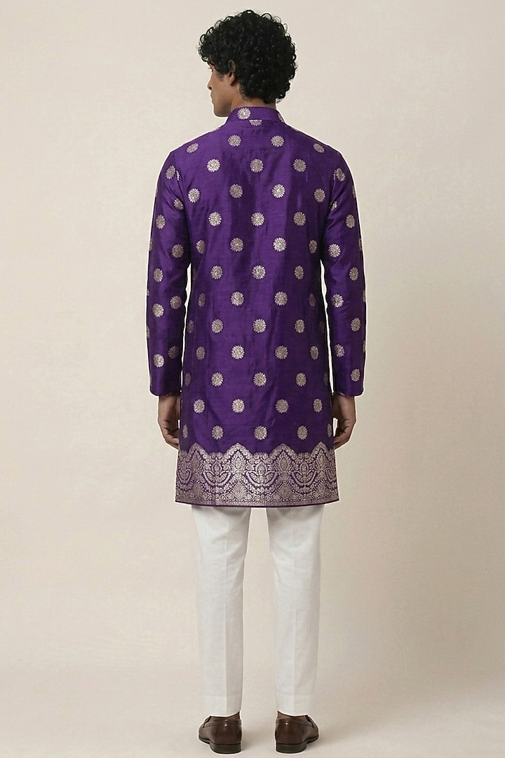 Royal Purple Banarasi Silk Floral & Zari Work Kurta by AASTHASHAH at Pernia's Pop Up Shop