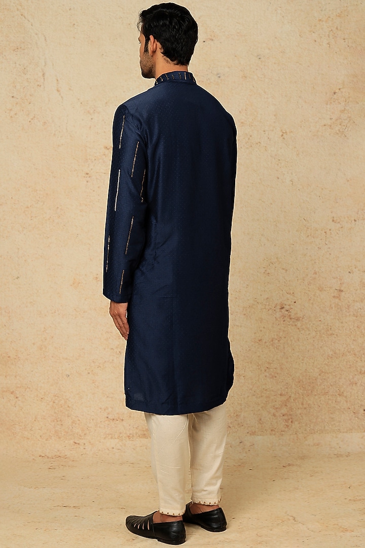 Royal Blue Muslin Dot Cotton Aari Embroidered Kurta Set by AASTHASHAH at Pernia's Pop Up Shop
